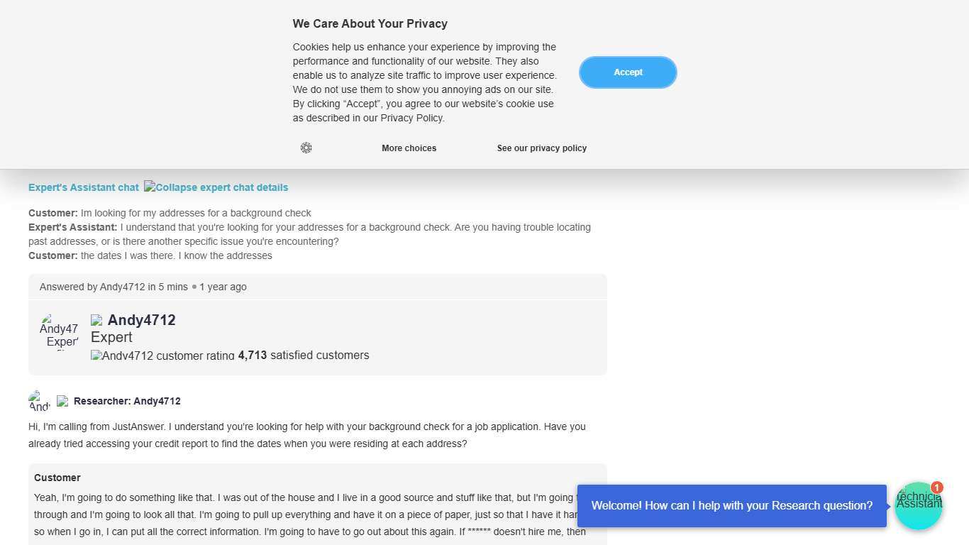 Im looking for my addresses for a background check. The dates I was there. I know the addresses