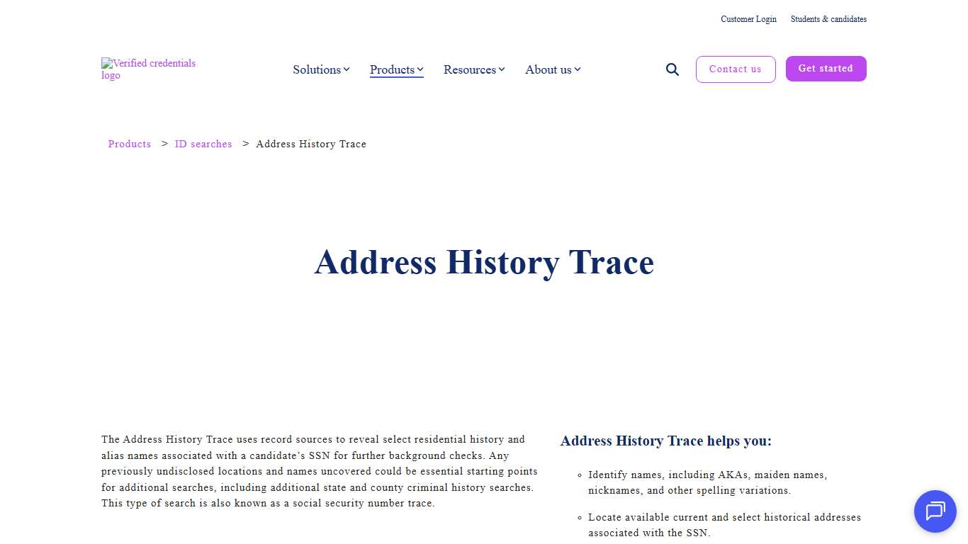 Address History Trace | Verified Credentials
