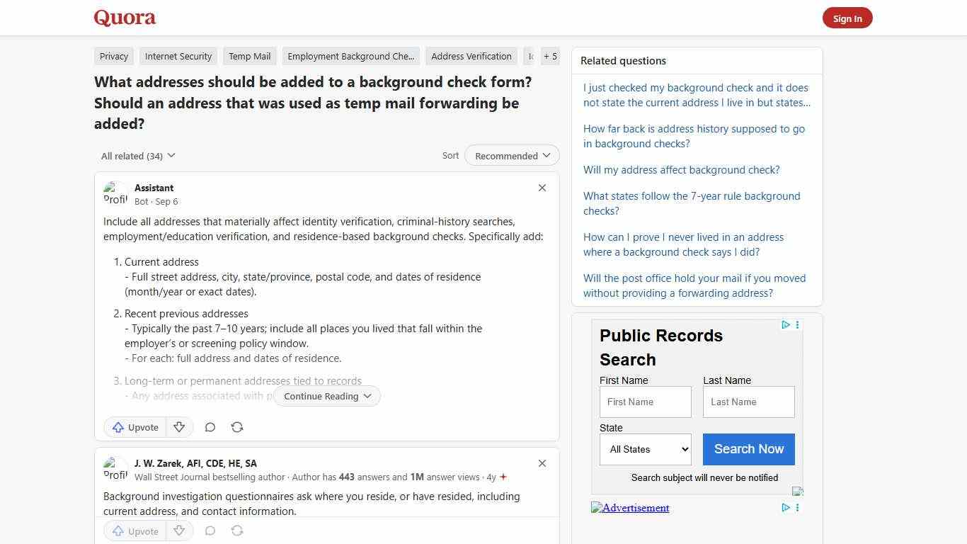 What addresses should be added to a background check form? Should an address that was used as temp mail forwarding be added? - Quora